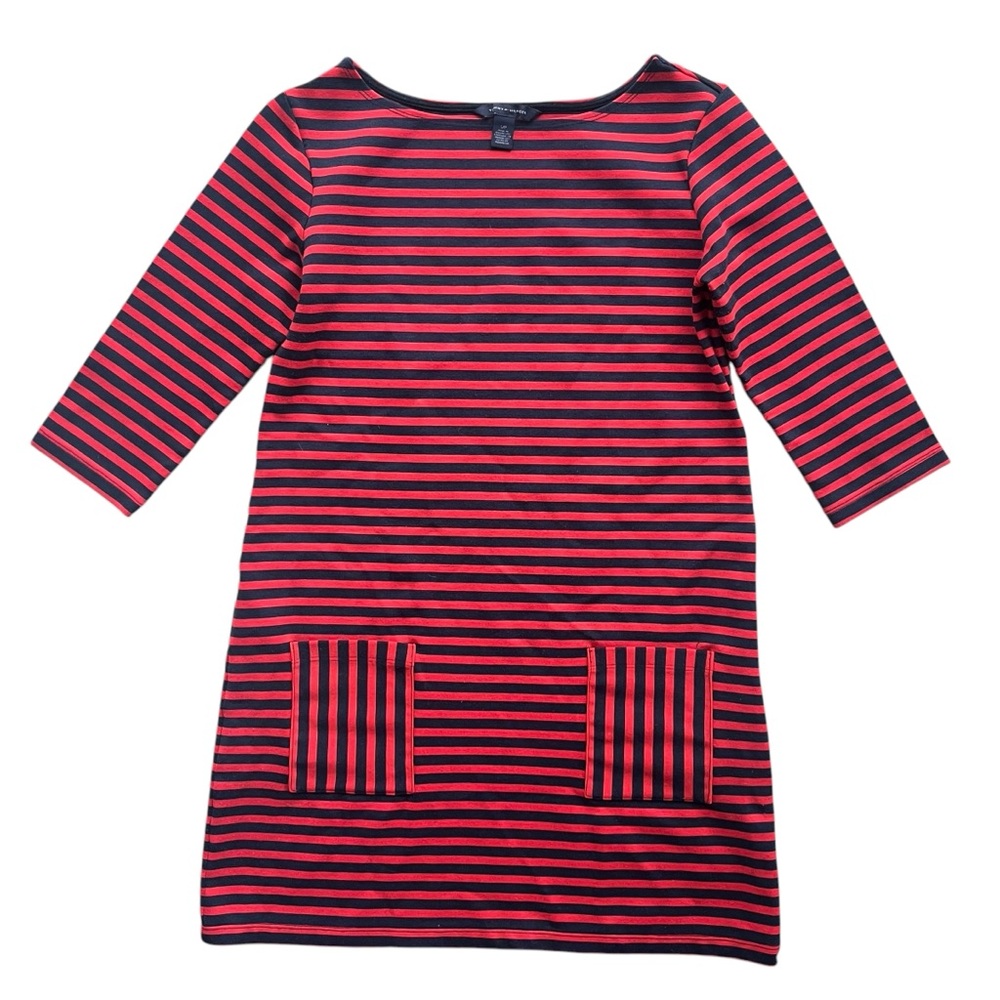 Tommy Hilfiger Women’s S Navy Red Striped 3/4 Sleeve Pockets Shift Dress 0848507